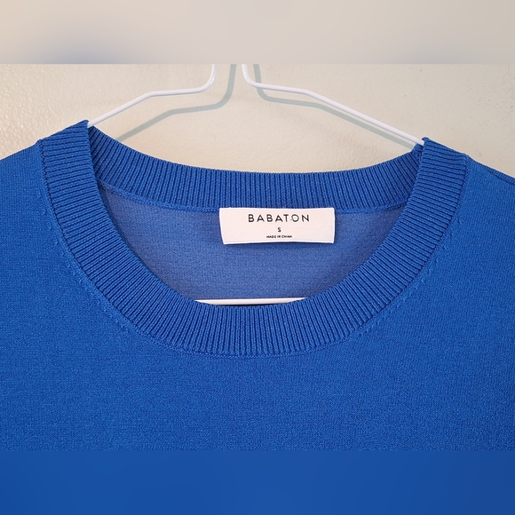 Aritzia Babaton Post Jersey Knit Crew Neck Top Small Cerulean Blue - Picture 3 of 7